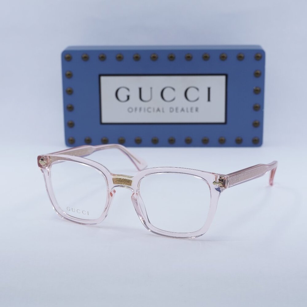 Gucci GG0184O 013 Square Eyeglasses - Transparent Pink 50mm - Picture 1 of 12